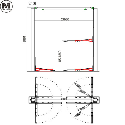 1850mm ความสูง 2 Post Auto Lift 380V การทํางานความปลอดภัย ด้วยความจุ 5 ตัน