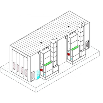 39KW CE อนุมัติอุตสาหกรรม Spray Booth เตาอบสําหรับรถโดยสารรถบรรทุกห้องทาสี 15000mm