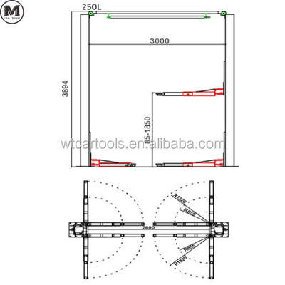 5000KGS 380v 2 Post Car Hoist ไฮดรอลิกสองกลม สําหรับรถยนต์ SUV มินิบัส