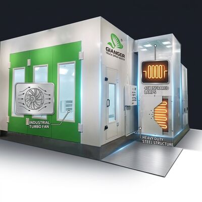 LPG Turbo Fan Truck Paint Spray Booth 40 ชิ้น โคมไฟอินฟราเรด โครงสร้างเหล็กหนัก ห้องสีรถยนต์ขนาดใหญ่